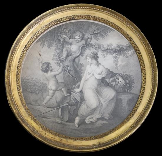 John Boydell Publ., a set of four mezzotints, Muses and putti representing the Seasons, tondo, 11in.